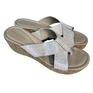 Donald J Pliner Womens 10M Shina Gray Sparkle Wedge Sandals Cork Metallic Summer